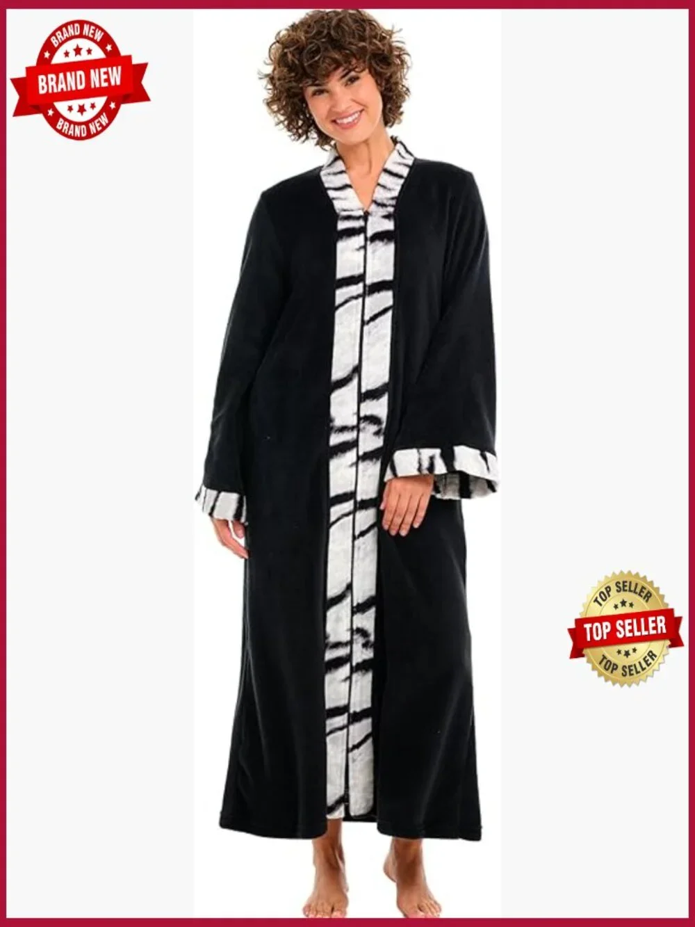 Plush Zip Up Kimono Robe with Pockets Fleece Heavyweight